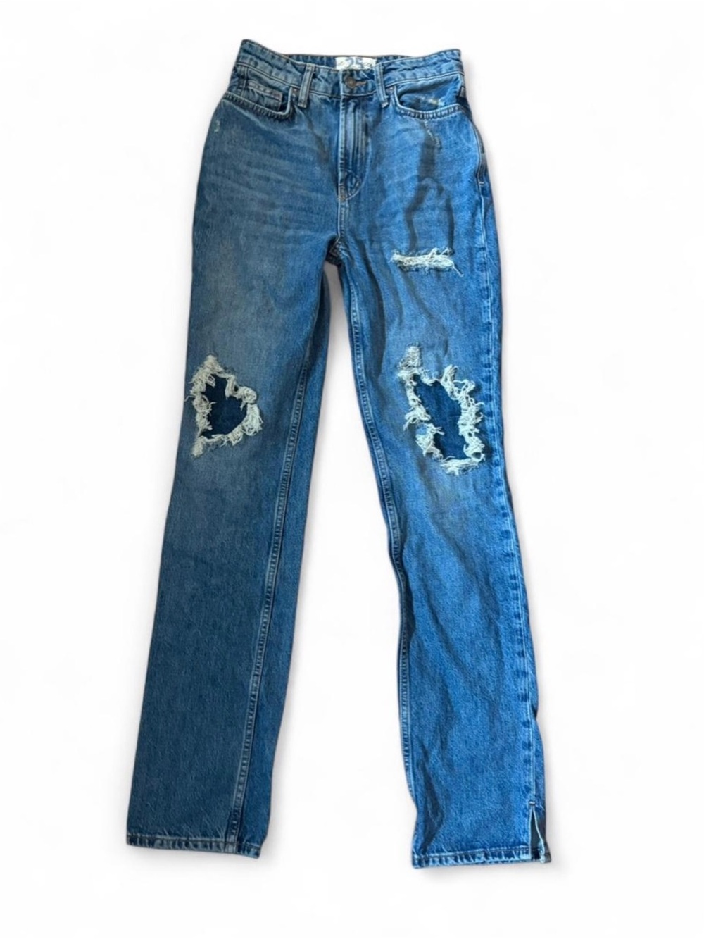 We The Free Distressed Blue Straight Leg Jeans
